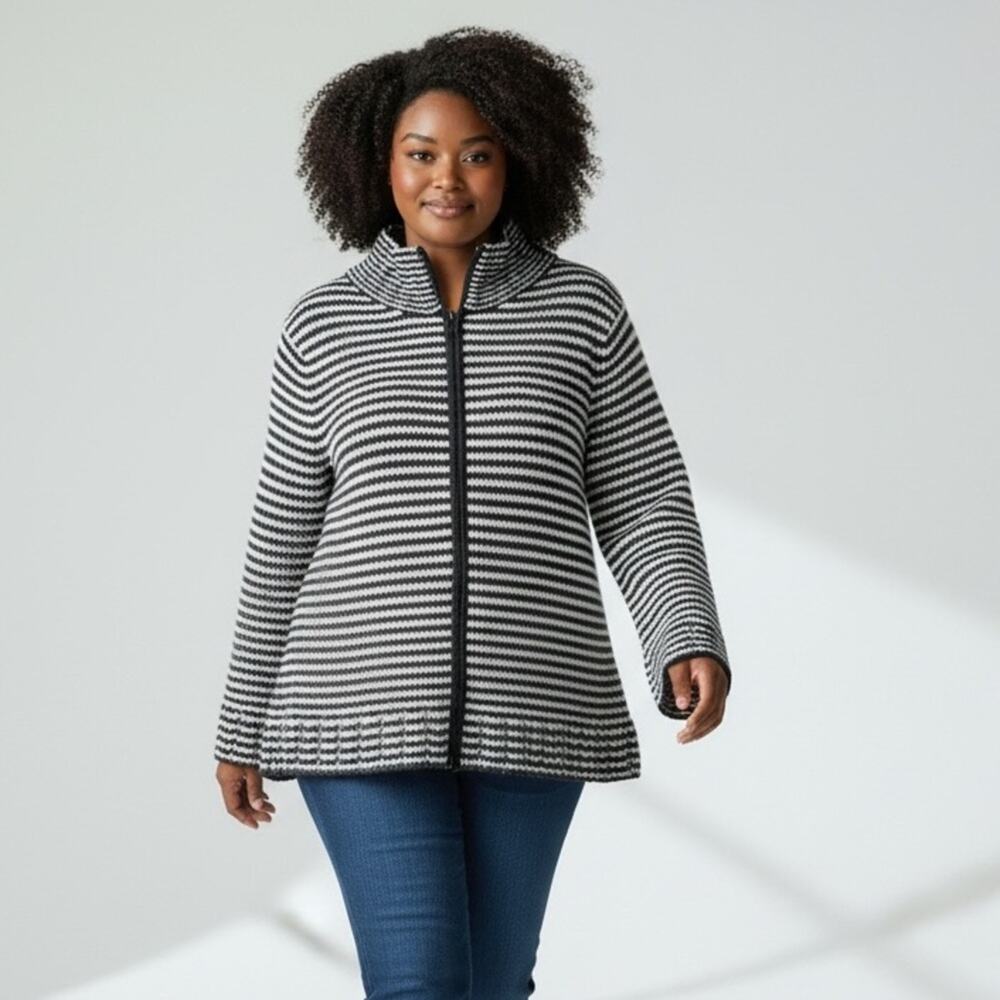 TALBOTS Merino Wool Angora Rabbit Hair Knitted Striped Cardigan Sweater Sz XL